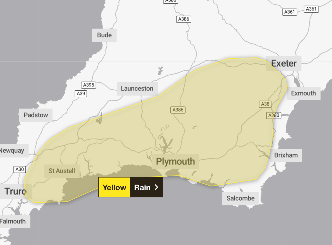 ALERT: Yellow Weather Warning for rain issued across Devon and Dartmoor
