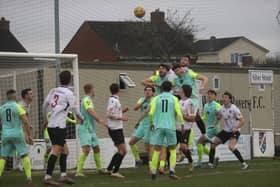 Owen Howe rises highest for Willand. Pic from Gerry Hunt