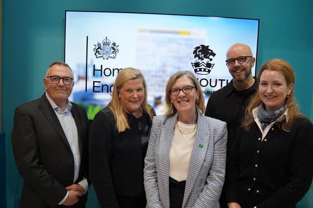 Council leader Tudor Evans, Kate McBride, Executive Regional Director for the South for Homes England, Council Chief
Executive Tracey Lee, John Moffat, joint managing director of C&C, Michèle E. Gottier Schweiz of Swiss Life