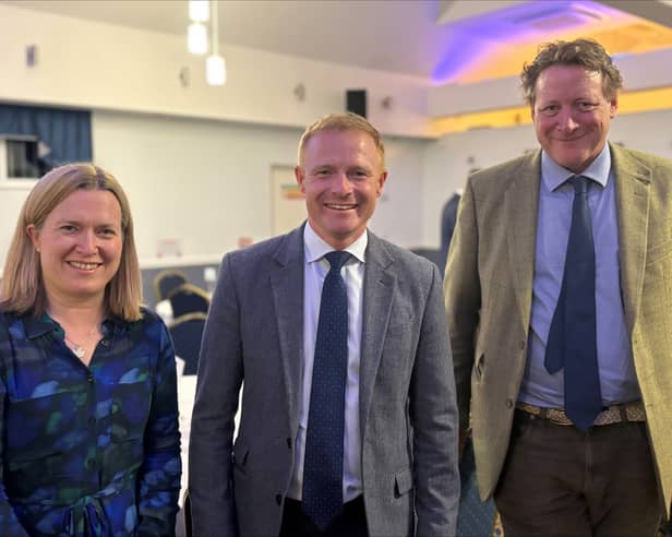 (L-R) Rebecca Smith, Robbie Moore and Lord Roborough