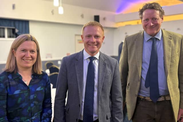 (L-R) Rebecca Smith, Robbie Moore and Lord Roborough