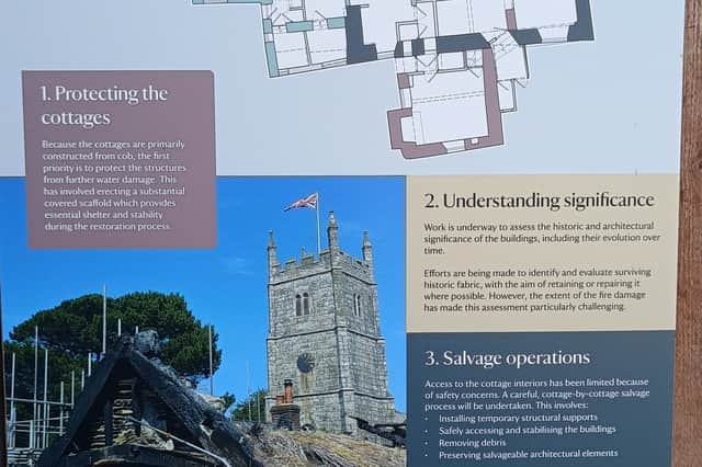 Information boards at the Glebe Cottages in Drewsteignton