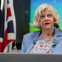 Ann Widdecombe speaking during a Reform UK General Election campaign launch in May 2024. (Lucy North/PA)