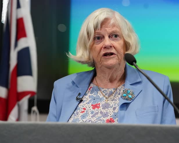 Ann Widdecombe speaking during a Reform UK General Election campaign launch in May 2024. (Lucy North/PA)