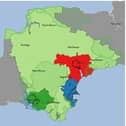 The proposed boundaries of Devon's four new unitary councils that are set to replace its existing 11 councils