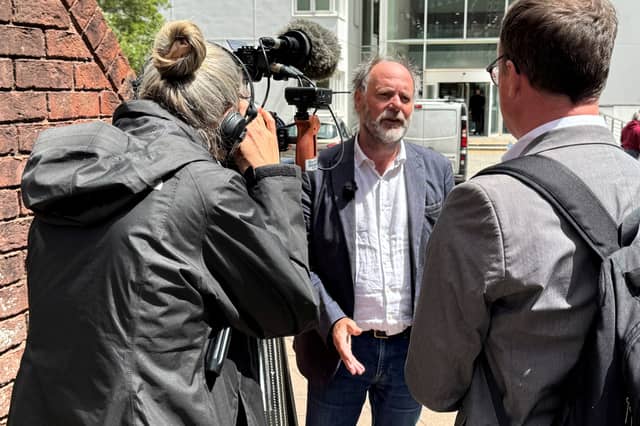 Devon County Council leader Julian Brazil being interviewed – he has called the local government restructure plan ‘gerrymandering’.
