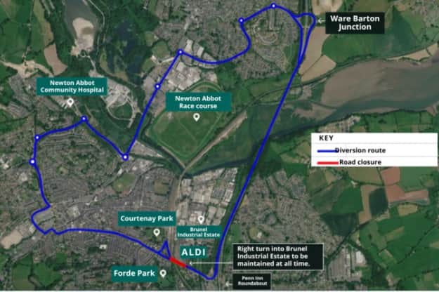 Planned diversions around Newton Abbot