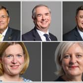(L-R) Martin Wrigley, Sir Geoffrey Cox, Sir Mel Stride, Rebecca Smith and Caroline Voaden feature in an analysis of registered political donations, gifts and hospitality
