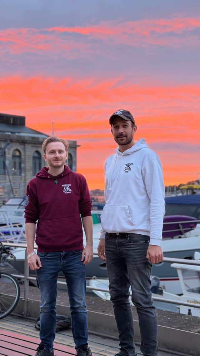 Left, Dr Robert Harlow, right, Sam Whitfield of UK Weather Chase