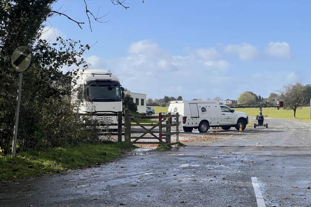 Film crews and production vehicles have been spotted at the former RAF Harrowbeer airfield in Yelverton