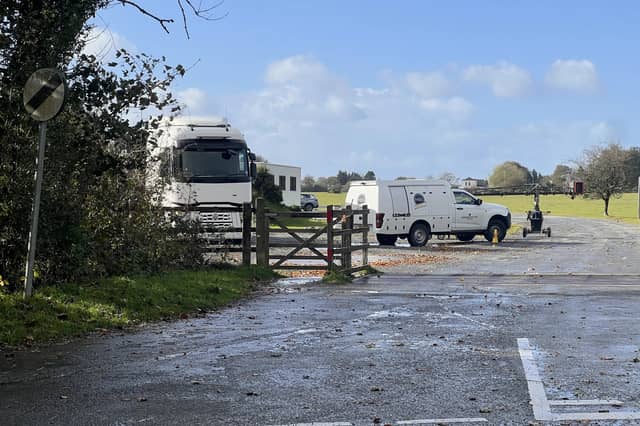 Film crews and production vehicles have been spotted at the former RAF Harrowbeer airfield in Yelverton