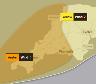 The Met Office’s warning map for Friday, October 23, showing the amber wind warning (in orange) and the yellow wind warning (in yellow) for Storm Austen