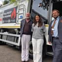 (L-R) Cllr Julian Brazil, Executive Lead Member for Waste, Cllr Nadine Dommett, Executive Lead for Decarbonisation of Council Operations, and Cllr Dan Thomas, Leader of South Hams District Council, with one of the new vehicles