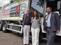 (L-R) Cllr Julian Brazil, Executive Lead Member for Waste, Cllr Nadine Dommett, Executive Lead for Decarbonisation of Council Operations, and Cllr Dan Thomas, Leader of South Hams District Council, with one of the new vehicles