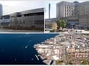 Devonport Dockyard (bottom), Langage Power Station  (top left) and Derriford Hospital (top right) topped the list