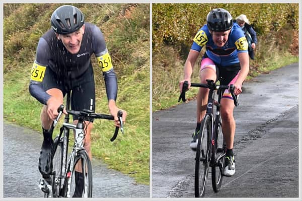 National age-group champion Tony Symons (Left) and Rachael Malthouse (Right) at the British National Hill Climb Championship