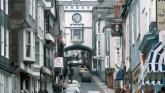 Totnes High Street pictured in 1983 (Image- Manfred Heyde, CC BY-SA 3.0)