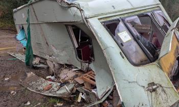 A caravan has been dumped in woods near Gara Bridge in South Devon (Image courtesy: Bradley Gerrard)