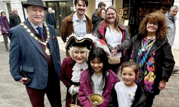 Councillors Colin Parker, Cllr Alex Hall, Cllr Amanda Inneson and community members Olivia and Elsie join in activities in the town centre