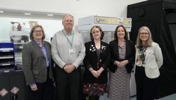 Deputy vice-chancellor Prof Michelle Jones, Dave Moore, lecturer Hebe Unwin, Police,  Alison Hernandez and vice chancellor Prof Claire Taylor