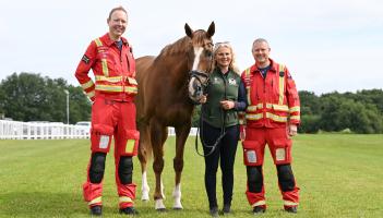 Exeter Racecourse ambassador Native River with crew from the Devon Air Ambulance Credit- Exeter Racecourse