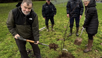 Richard Taylor, Peter Stanyon, Sheila&nbsp;Brooke, Roger Rance at the planting earlier today Image- Bovey Tracey Town Council