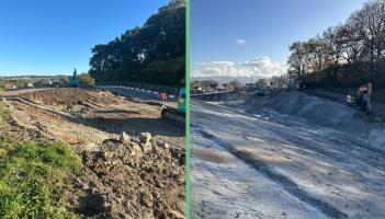 The A382 in October 2025 (L) and now in December 2025 (R) Image- DCC