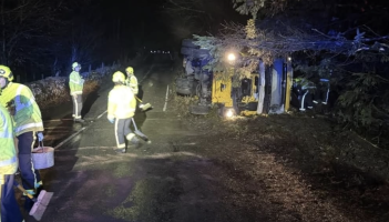 An image shared on social media of the overturned gritter near Two Bridges