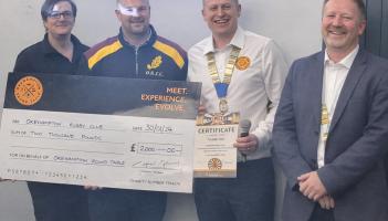 Okehampton District Round Table members present a donation to Okehampton Rugby Club (Image- ODRT)