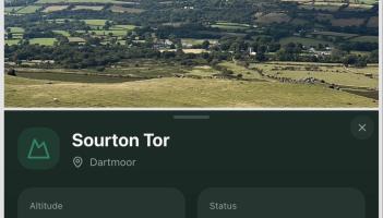 Sourton Tor (Jamie Townsend) and how it appears on the app (TorBagger/BRUK Designs)