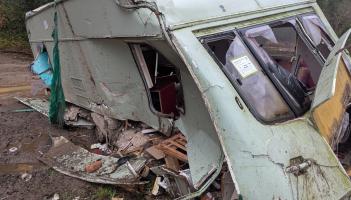 A caravan has been dumped in woods near Gara Bridge in South Devon (Image courtesy: Bradley Gerrard)