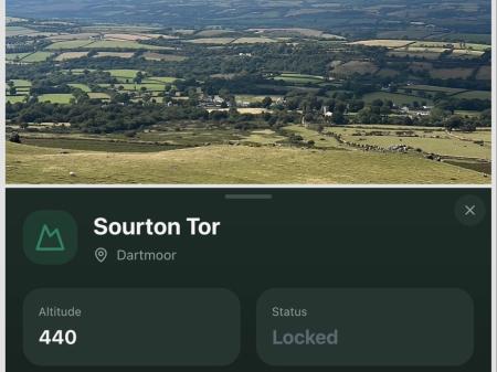 Sourton Tor (Jamie Townsend) and how it appears on the app (TorBagger/BRUK Designs)