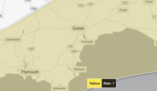 Residents across Dartmoor are being urged to prepare for heavy rain (Image- The Met Office)