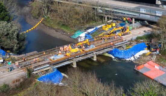 Drone overview of the Plym bridge work (Image- Network Rail)