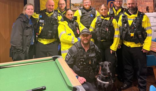Police and drugs dog, Jasper, proactively searching pubs in Plymouth (Image- D&C Police)