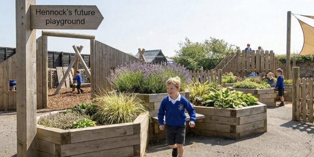 Community-backed funding helps Hennock school tackle drainage issues and transform pre-school play area Image: Hennock Primary)