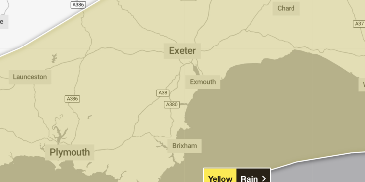 Residents across Dartmoor are being urged to prepare for heavy rain (Image- The Met Office)