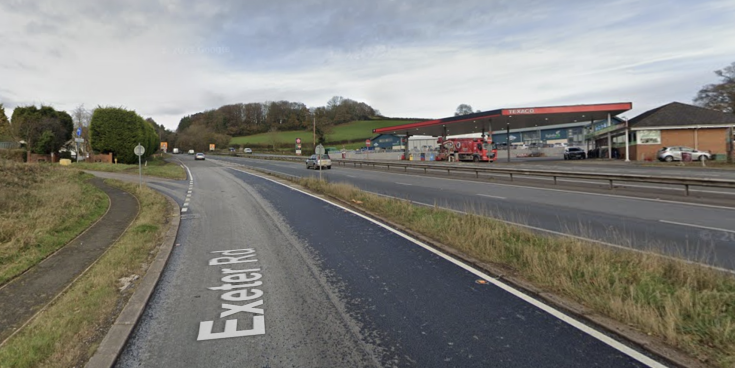 Motorists travelling north on the A38 in Devon are facing significant congestion (Image- Google Maps)