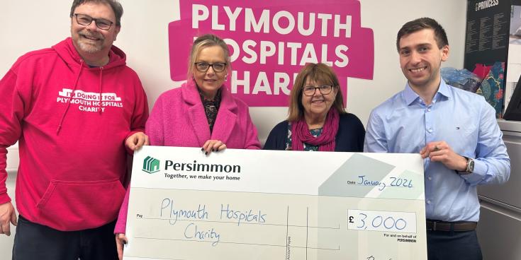 Persimmon presenting the cheque Plymouth Hospitals Charity (Image- Persimmon)