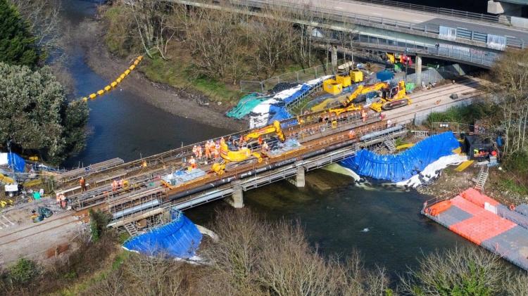 Drone overview of the Plym bridge work (Image- Network Rail)