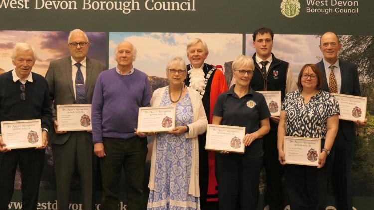 This year's winners, with the West Devon Mayor, Cllr Paul Vachon
