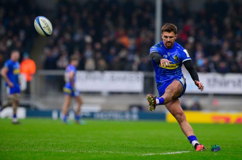 Henry Slade kicks the winning conversion. Pic from PPAUK