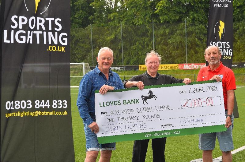 Sports Lighting present cheque to Devon Women's Football League
