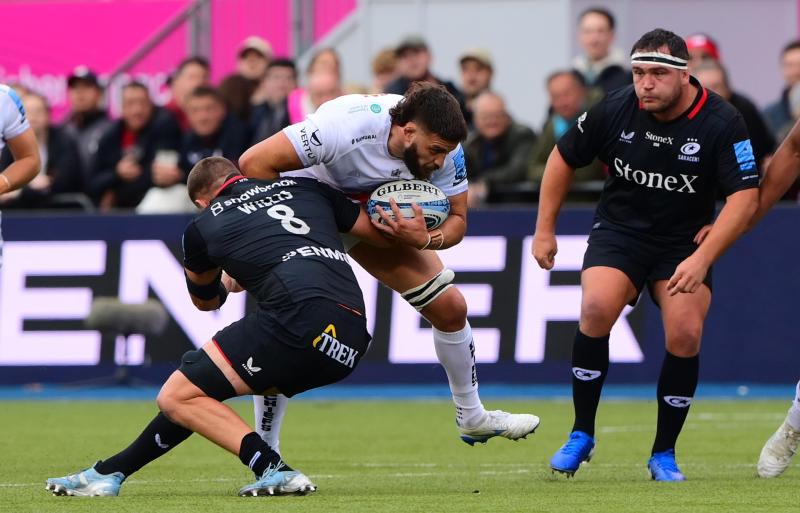 Ethan Roots of Exeter Chiefs is tackled. Pic from PPAUK