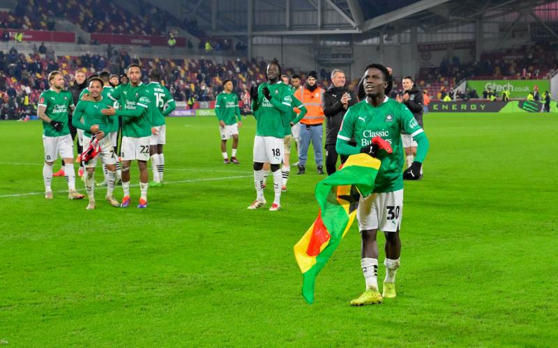 Debutant Michael Baidoo leads the Argyle celebrations. Pic from PPAUK