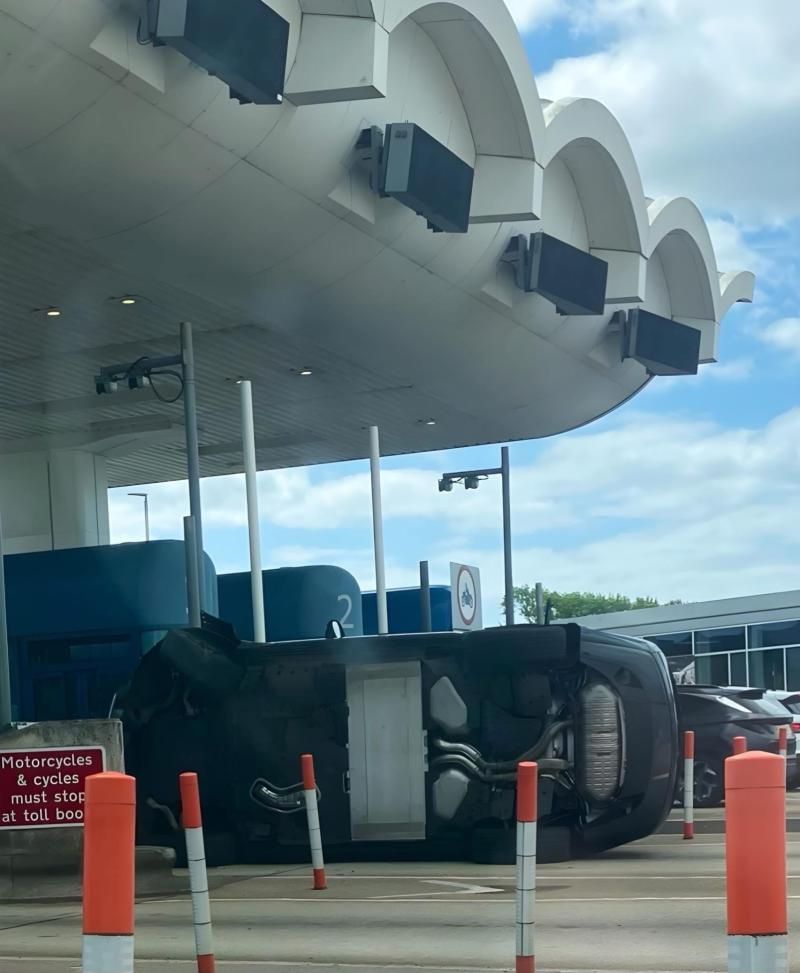 LIVE: Car flips onto side at Tamar Bridge toll booth causing delays