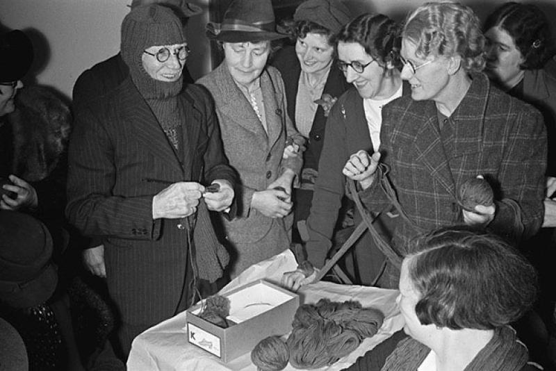 Newtown Women's Institute knitting comforts for the troops in 1939
