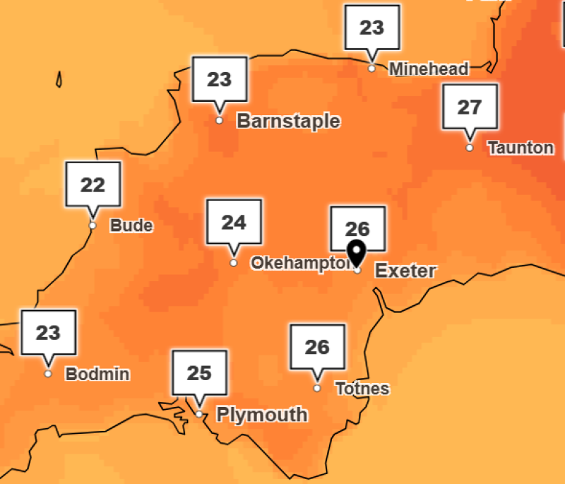ALERT: Amber warning issued as Devon weather set to reach 27C this weekend