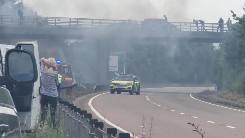 LIVE: Vehicle fire near Exeter Airport closes A30 in both directions