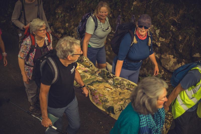 Pilgrims carrying the shroud Credit: Glavind Strachan Photography
